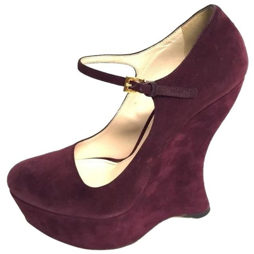Prada Wine Calzature Donna Red Suede Wedge Platform 8.5